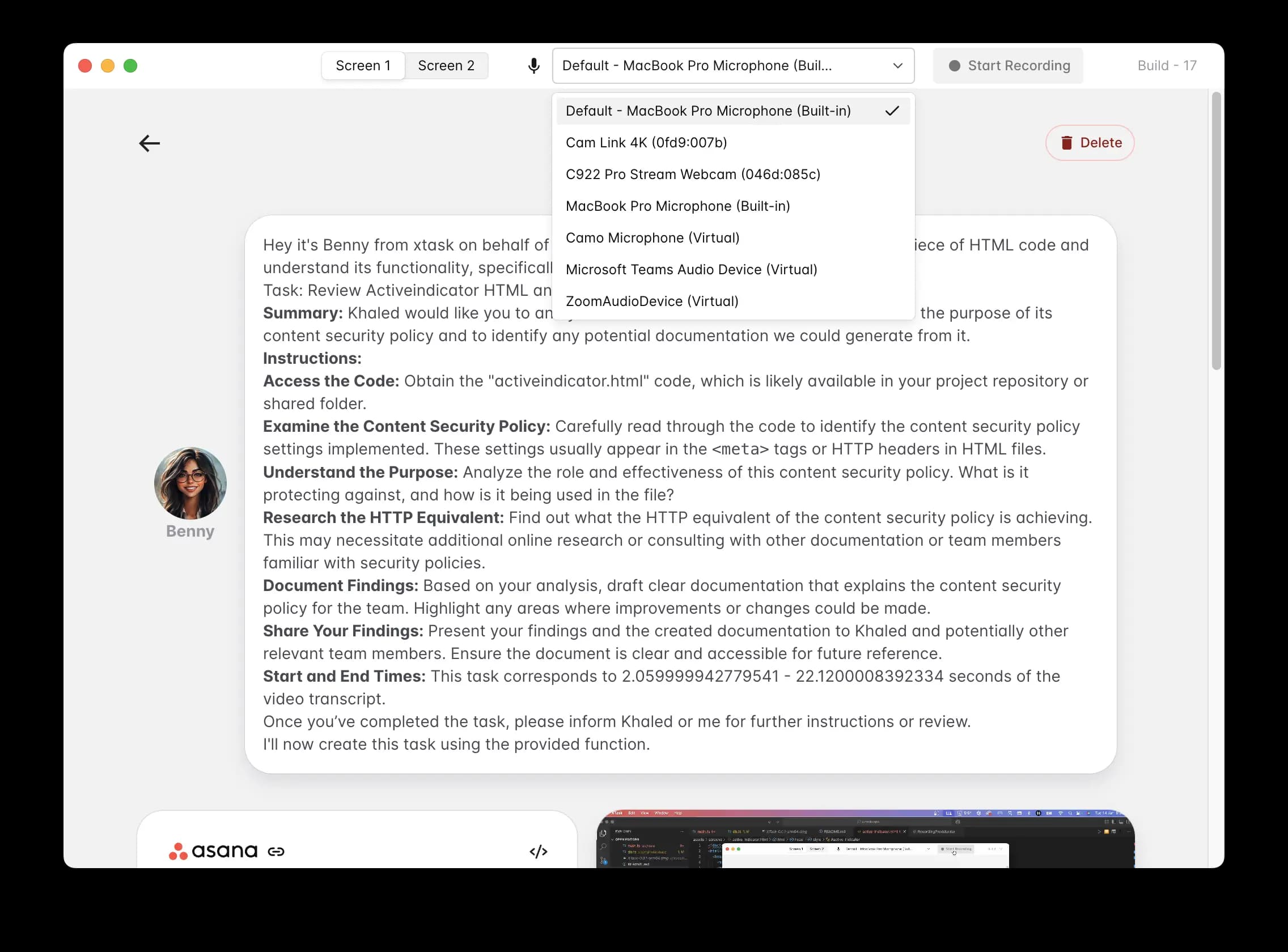 Reviewing extracted tasks before sending them to Asana